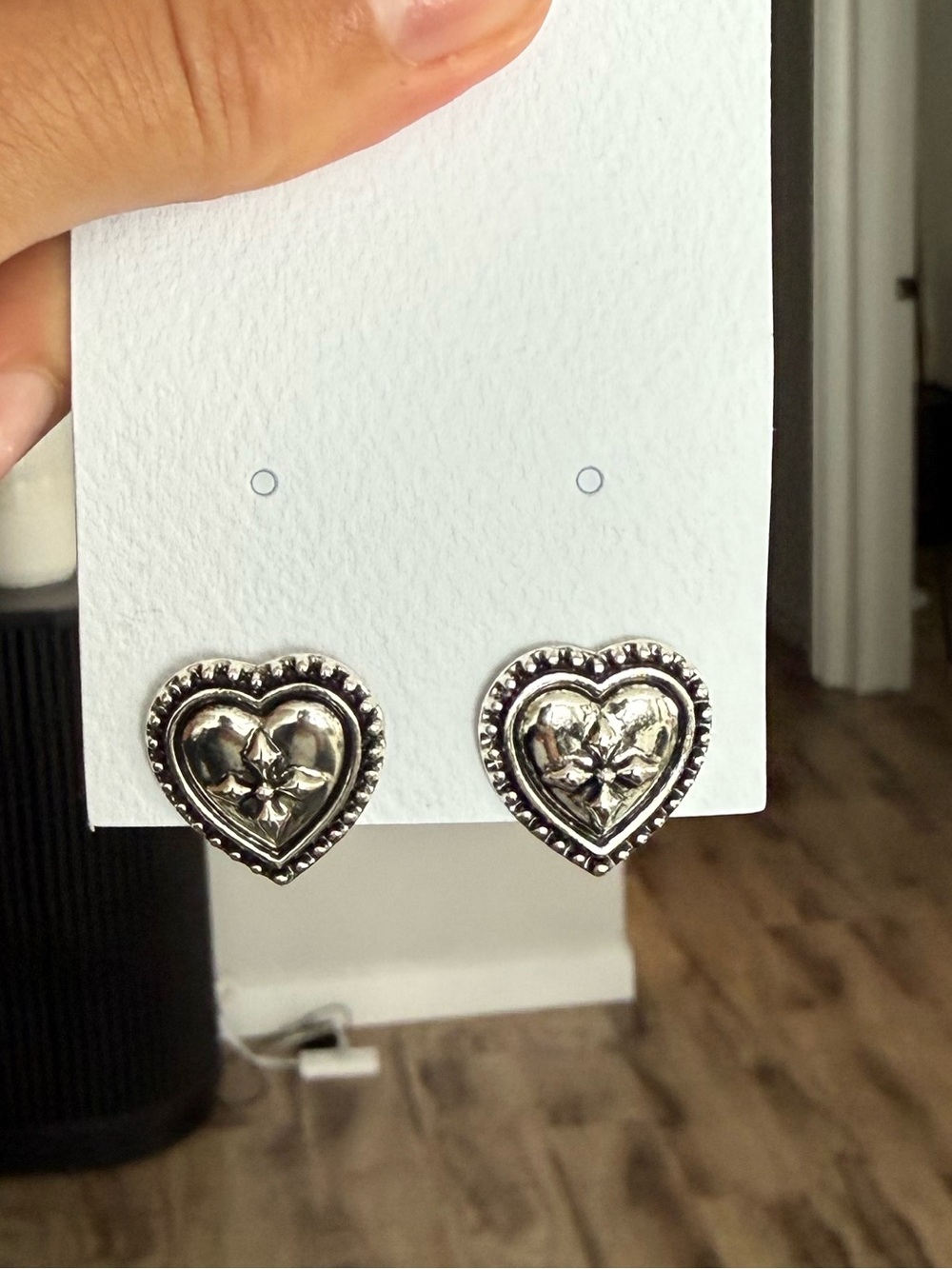 Silver Heart Floral Stud Earrings - Women Jewelry